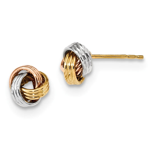 Million Charms 14k Tri-Color Polished Love Knot Post Earrings, 7.5mm