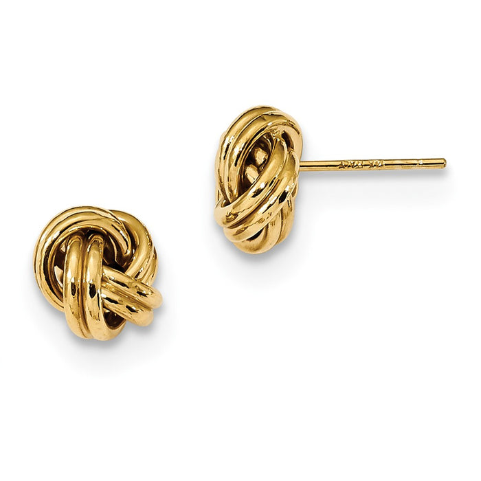 Million Charms 14k Yellow Gold Polished Double Love Knot Post Earrings, 9mm x 8mm