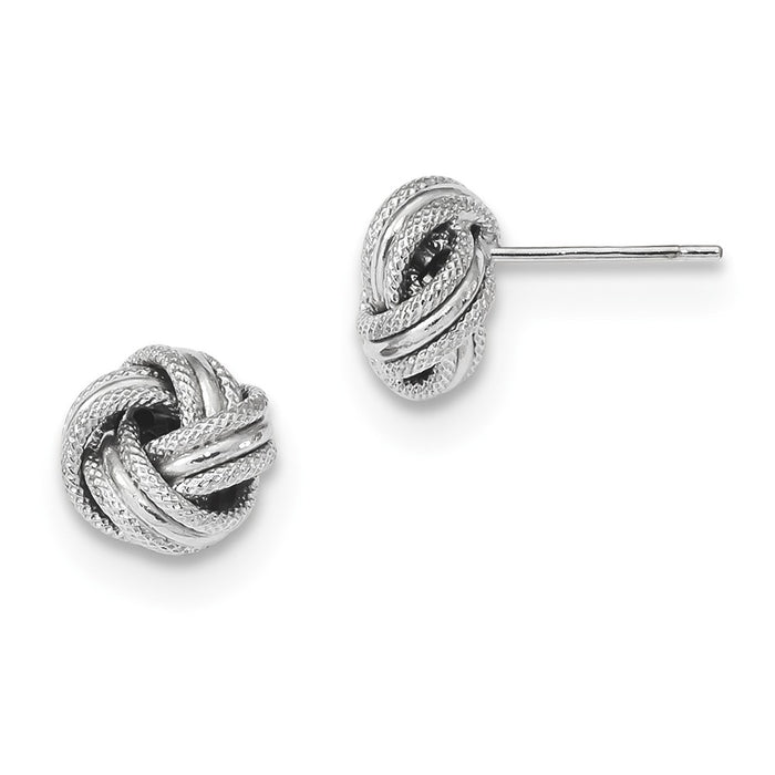 Million Charms 14k White Gold Polished Textured Triple Love Knot Post Earrings, 9mm x 9mm