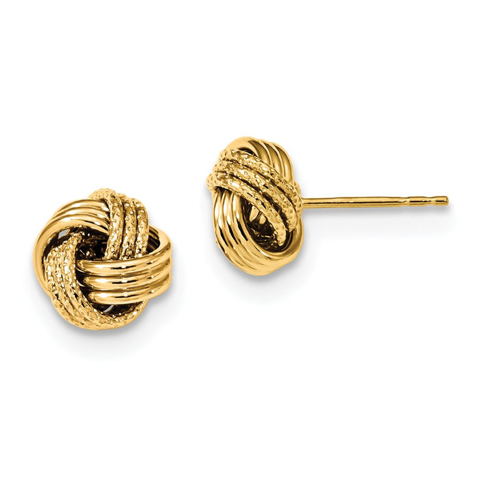 Million Charms 14k Yellow Gold Polished Textured Love Knot Post Earrings, 10mm