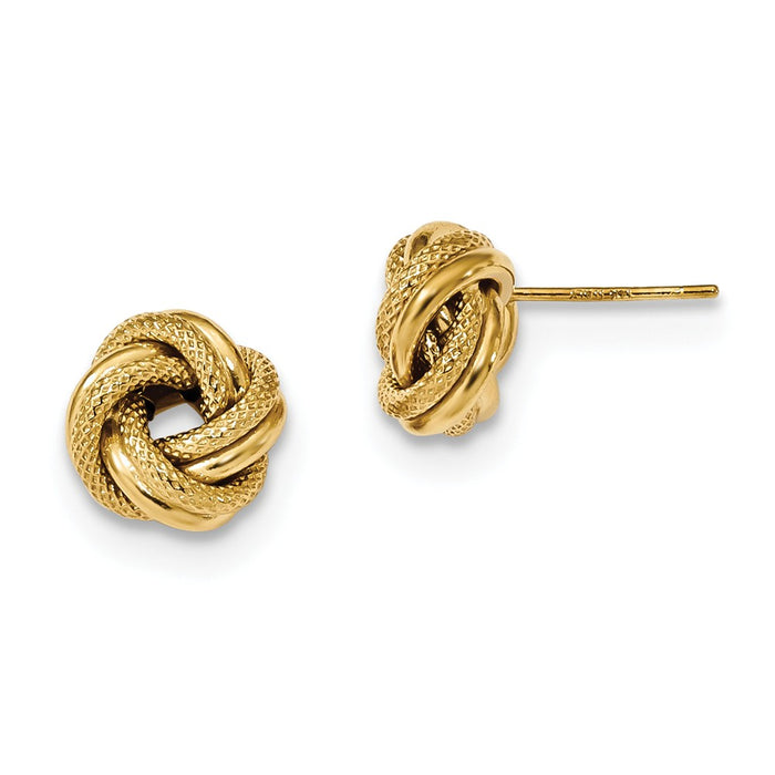 Million Charms 14k Yellow Gold Polished Textured Double Love Knot Post Earrings, 10mm x 10mm