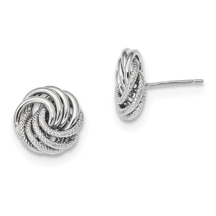 Million Charms 14k White Gold Polished Textured Fancy Swirl Post Earrings, 12mm x 12mm