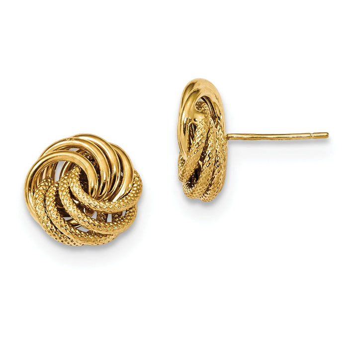 Million Charms 14k Yellow Gold Polished Textured Fancy Swirl Post Earrings, 11mm x 12mm