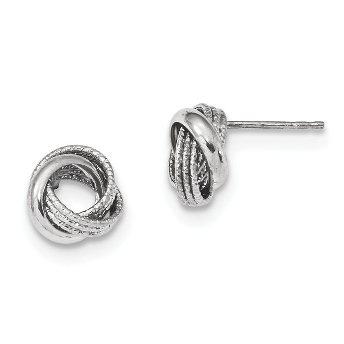 Million Charms 14k White Gold Textured Polished Love Knot Post Earrings, 10mm