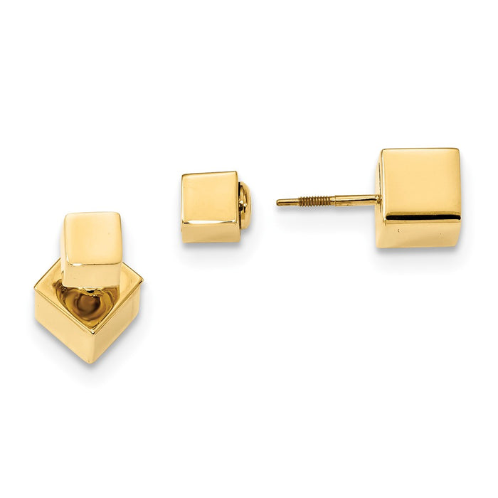 Million Charms 14k Yellow Gold 5mm/7mm Cube Front & Back Post Screwback Earrings, 7mm