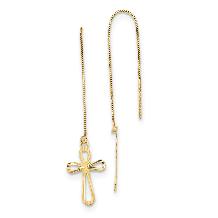 Million Charms 14k Yellow Gold Polished Diamond-Cut Box Chain with Cross Threader Earrings, 74mm x 10mm