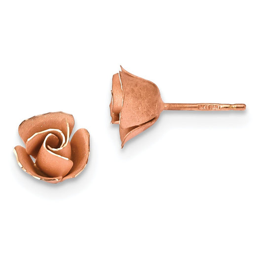 Million Charms 14k Rose Gold Satin Finish Diamond-Cut Rose Post Earrings, 9.2mm x 9.2mm