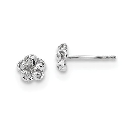 Million Charms 14k White Gold Polished Flower Post Earrings, 6mm x 6mm