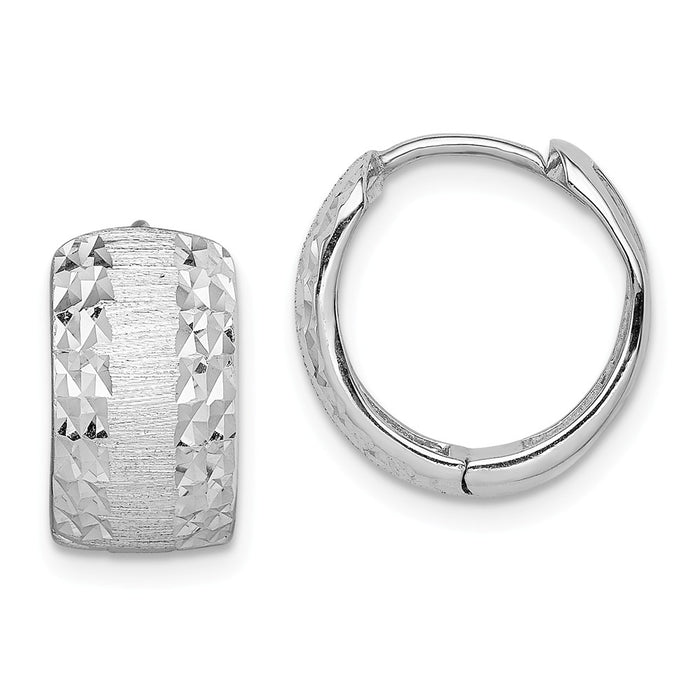 Million Charms 14K White Gold Diamond-Cut Textured Hoop Earrings, 7.5mm