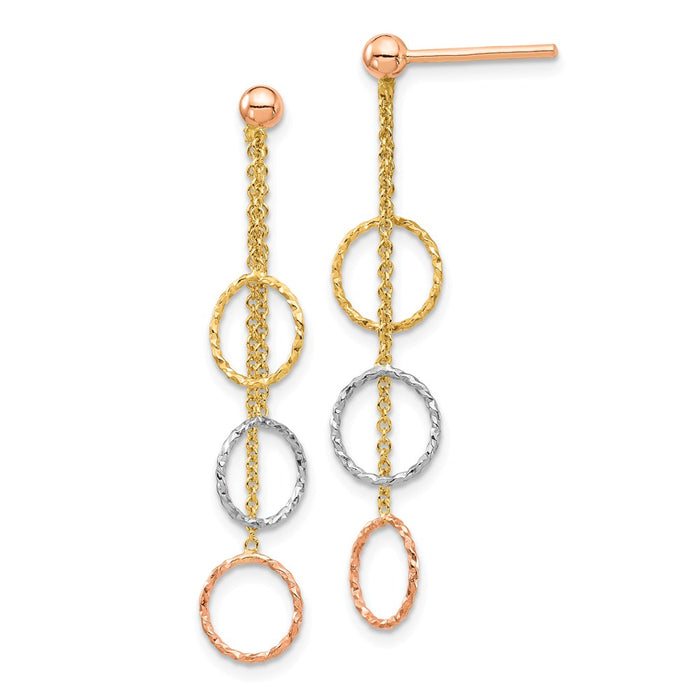Million Charms 14K Tri-color Polished Dangle Circles Post Earrings,