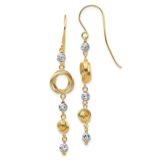 Million Charms 14k Two-tone Diamond-cut Beads & Love Knots Dangle Earrings,