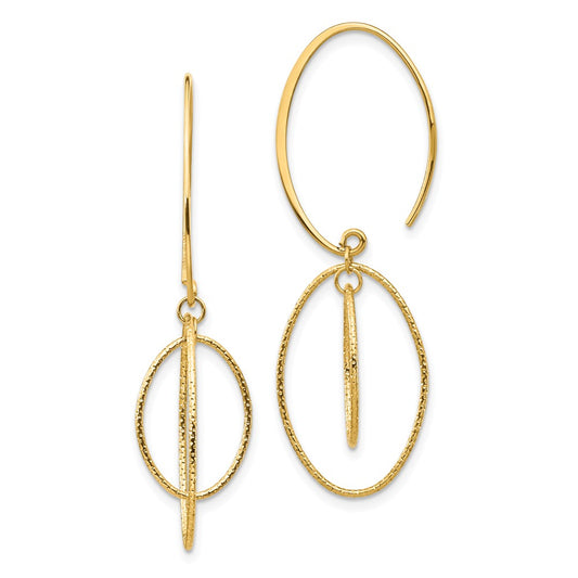 Million Charms 14k Yellow Gold Dangle Textured Threader Earrings, 43.81mm x 14mm