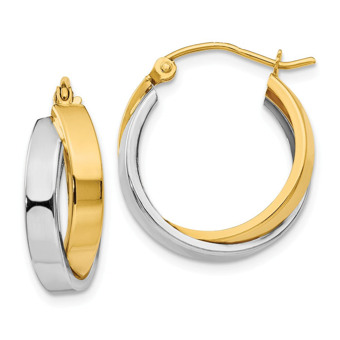 Million Charms 14k Two-tone Polished Double Hoop Earrings, 14mm x 6mm