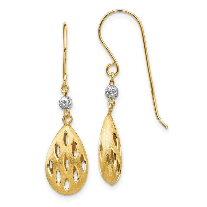 Million Charms 14k Two-Tone Diamond-cut Teardrop Dangle Earrings,