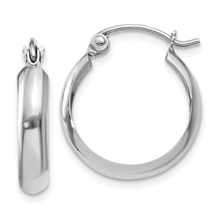 Million Charms 14k White Gold Polished 3.5mm Hoop Earrings, 14mm x 3.5mm