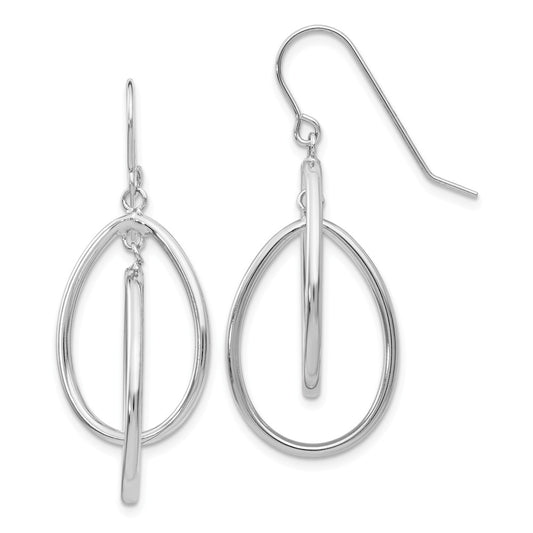 Million Charms 14k White Gold Double Teardrop Dangle Wire Earrings, 44mm x 18.3mm