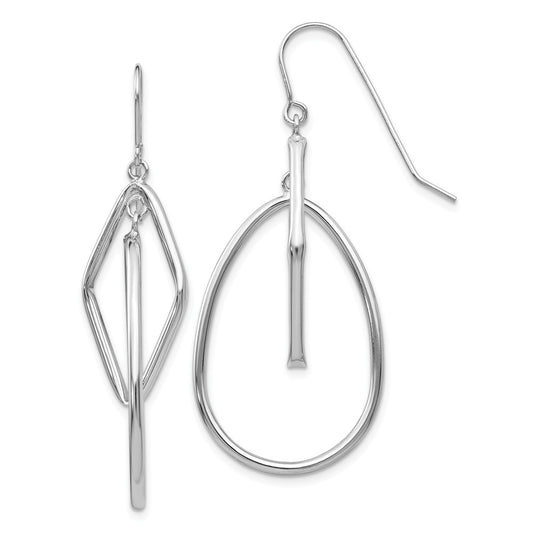 Million Charms 14k White Gold 2 Tier Dangle Wire Earrings, 50mm x 15mm