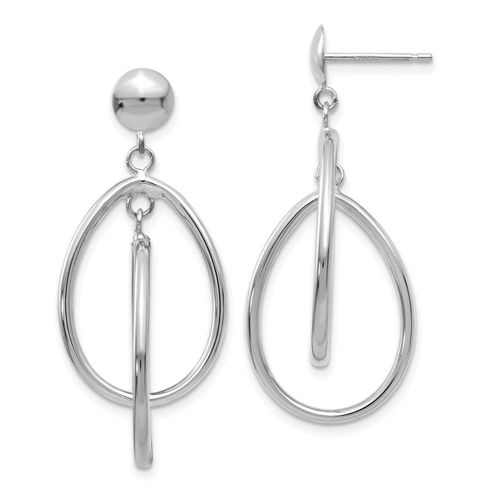 Million Charms 14k White Gold Polished Oval Dangle Post Earrings, 37mm x 16mm