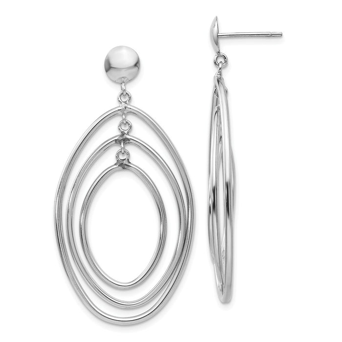 Million Charms 14k White Gold Oval Circle Dangle Post Earrings, 43mm x 24mm