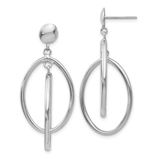Million Charms 14k White Gold Double Oval Dangle Post Earrings, 40mm x 17mm