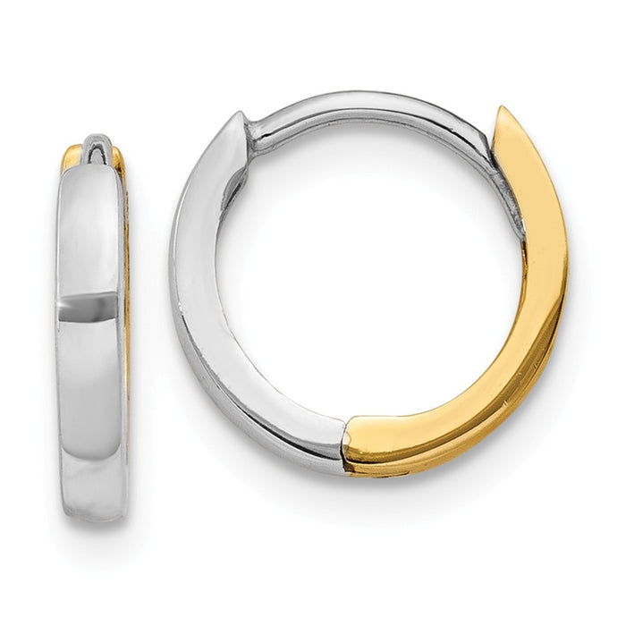 Million Charms 14k Two-tone 1.75mm Hinged Hoop Earrings, 7mm x 2mm