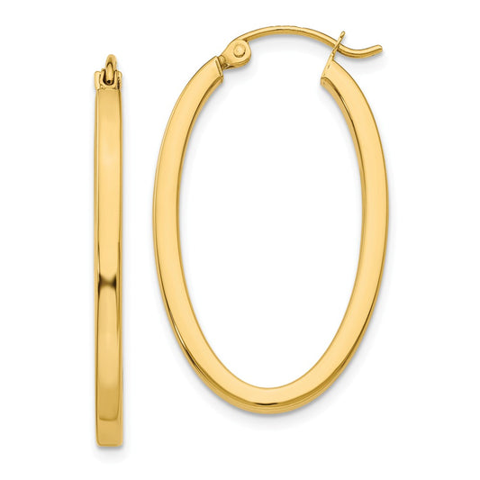 Million Charms 14k Yellow Gold 2mm Oval Hoop Earrings, 14mm x 2mm