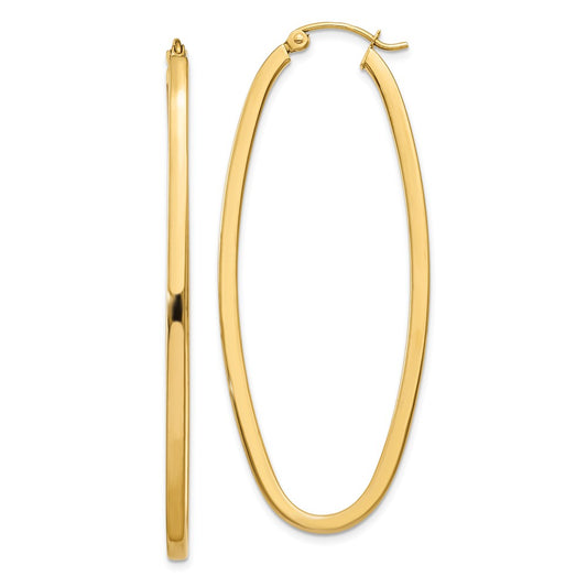 Million Charms 14k Yellow Gold 2mm Large Oval Hoop Earrings, 53mm x 2mm