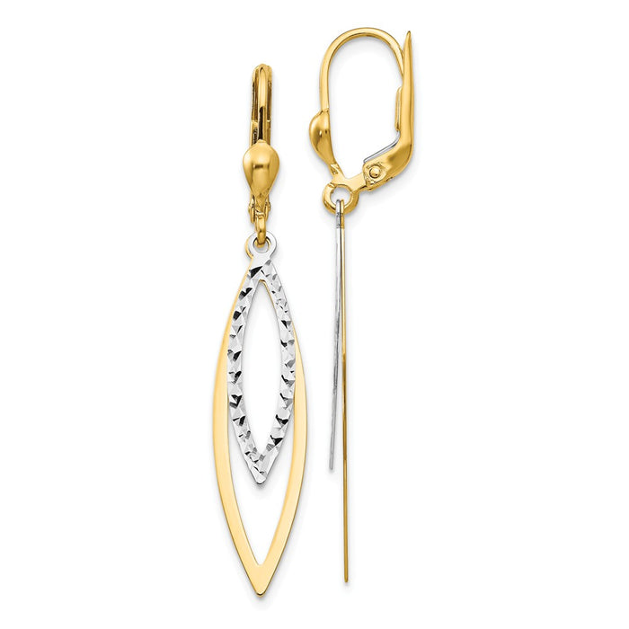 Million Charms 14k Two-tone Diamond-cut Leverback Earrings, 49mm x 8mm