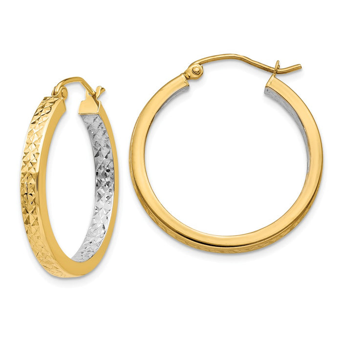 Million Charms 14k & Rhodium Light Square Diamond-cut Hoop Earrings, 27mm x 27mm