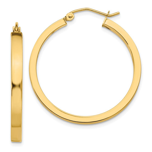 Million Charms 14k Yellow Gold 2x3mm Square Tube Hoops, 30mm x 3mm