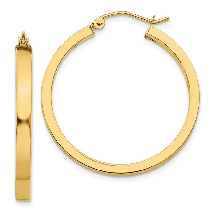 Million Charms 14k Yellow Gold 2x3mm Square Tube Hoops, 30mm x 3mm