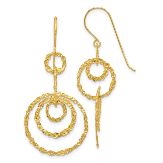 Million Charms 14k Yellow Gold Dangle Circles Earrings, 42mm x 19mm