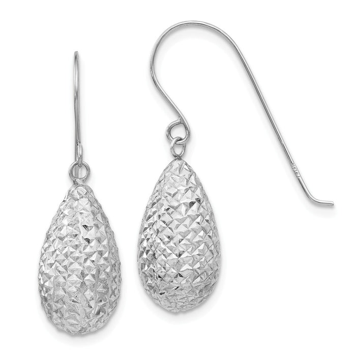 Million Charms 14k White Gold Puff Teardrop Earrings, 27mm x 8mm