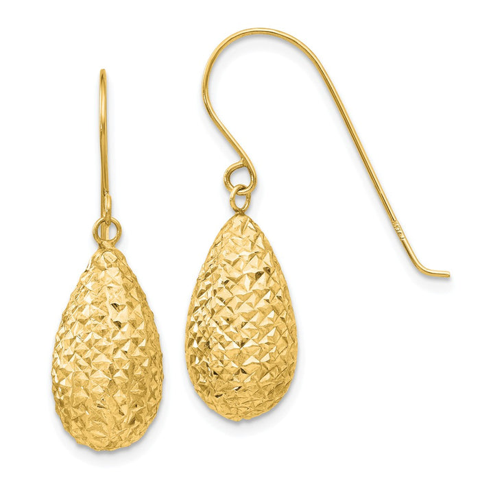 Million Charms 14k Yellow Gold Puff Teardrop Earrings, 27mm x 8mm