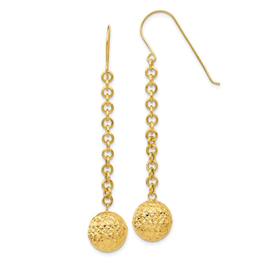 Million Charms 14k Yellow Gold Diamond-cut Hollow Bead Dangle Earrings, 54mm x 10mm