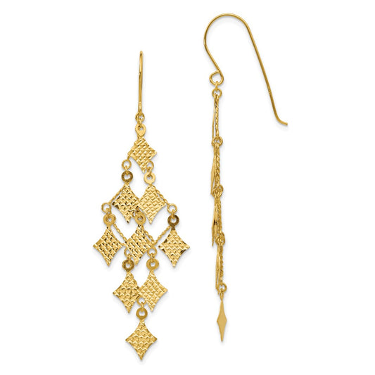 Million Charms 14k Yellow Gold Diamond-cut Chandelier Earrings, 61mm x 18mm