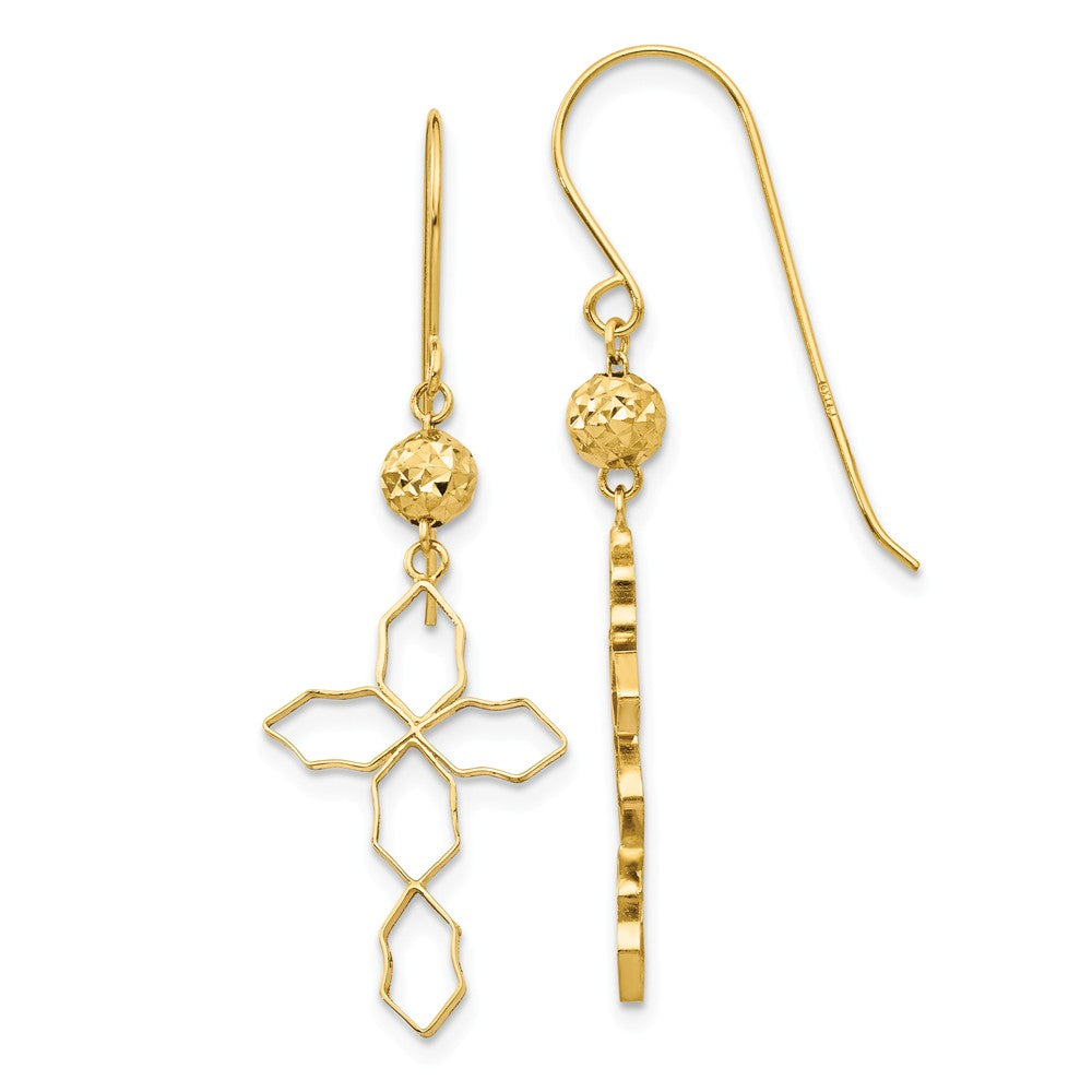 Million Charms 14k Yellow Gold Cross Earrings, 40mm x 13mm