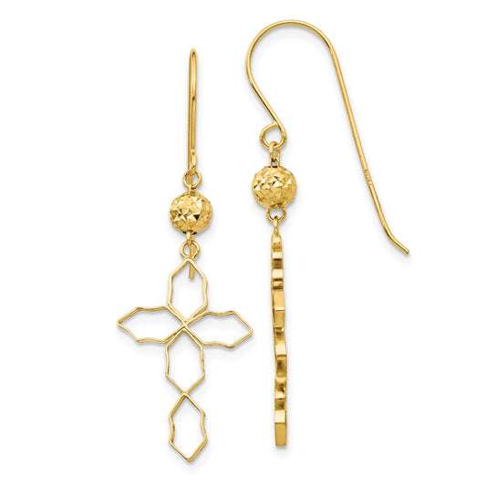 Million Charms 14k Yellow Gold Cross Earrings, 40mm x 13mm