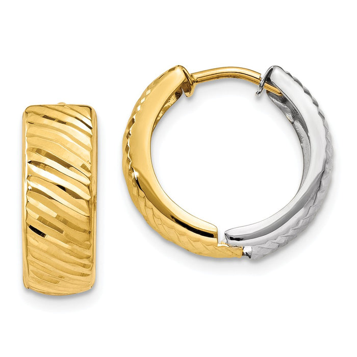 Million Charms 14k Two-tone Textured Hoop Earrings, 14mm x 14mm