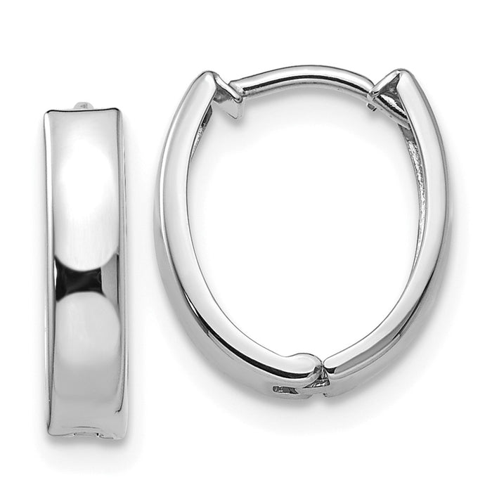 Million Charms 14k White Gold Polished Hinged Hoop Earrings, 13mm x 10mm