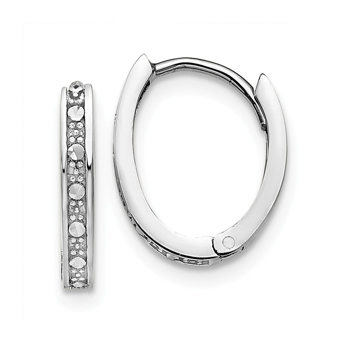 Million Charms 14k White Gold Diamond-cut Hinged Hoop Earrings, 12mm x 10mm