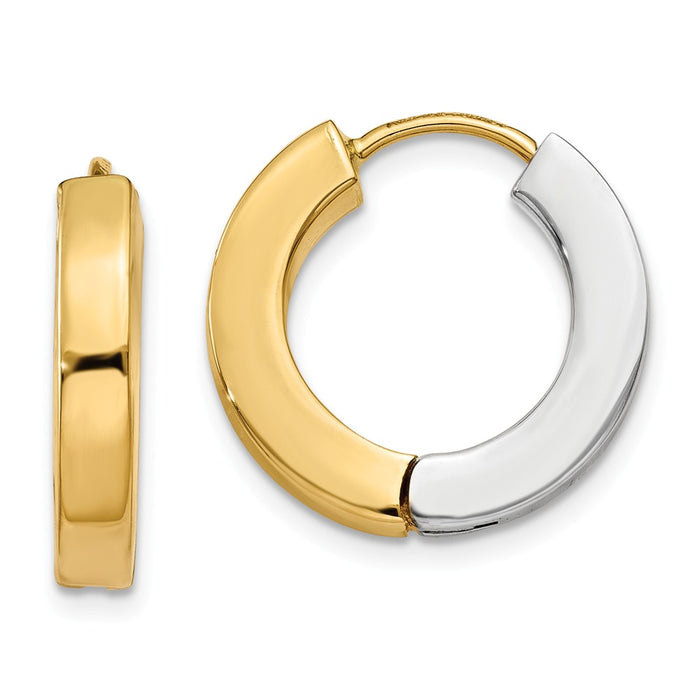 Million Charms 14k Two-tone Gold Polished Hollow Hinged Hoop Earrings, 16mm x 16mm