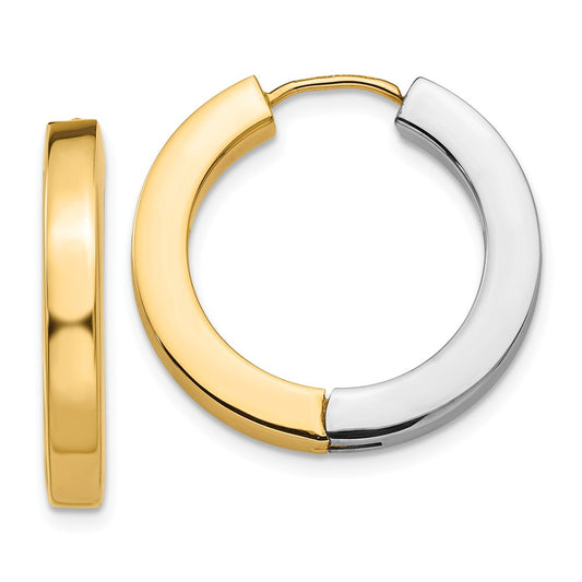 Million Charms 14k Two-tone Gold Polished Hollow Hinged Hoop Earrings, 21mm x 21mm