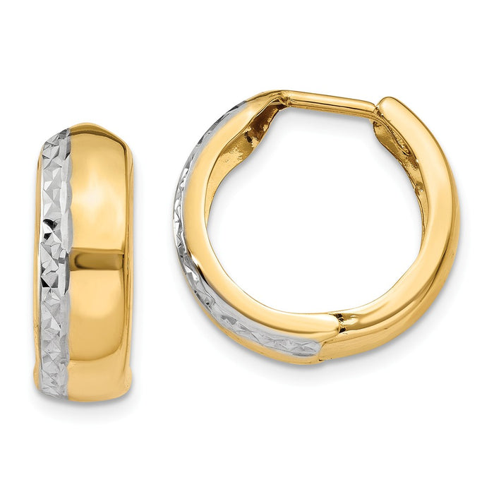 Million Charms 14k Two-tone Textured Hinged Hoop Earrings, 15mm x 16mm