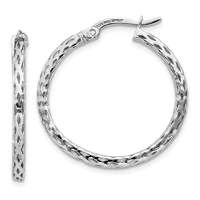 Million Charms 14k White Gold Textured Hoop Earrings, 26mm x 24mm