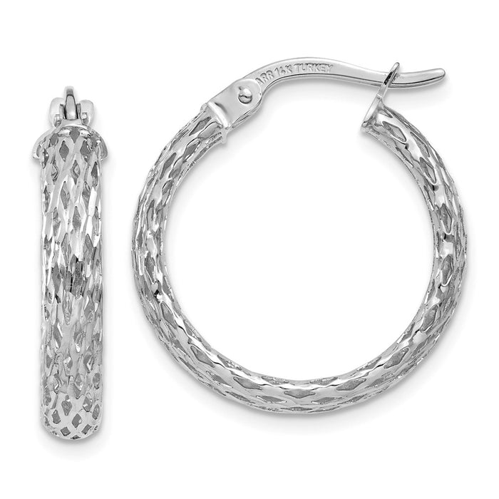 Million Charms 14k White Gold Diamond-cut Hoop Earrings, 21mm x 20mm