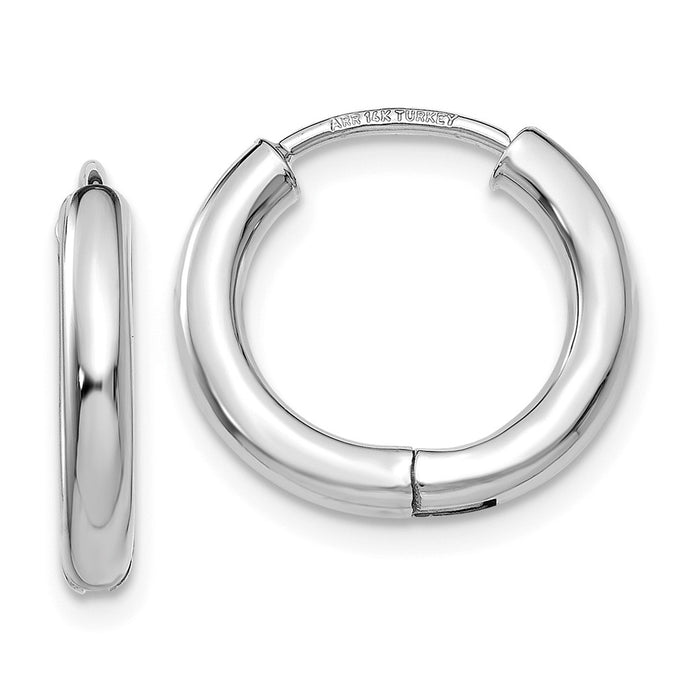 Million Charms 14K White Gold Polished Hollow Hinged Hoop Earrings, 14mm x 15mm