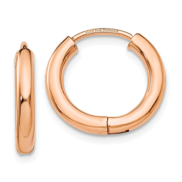 Million Charms 14K Rose Gold Polished Hollow Hinged Hoop Earrings, 14mm x 15mm