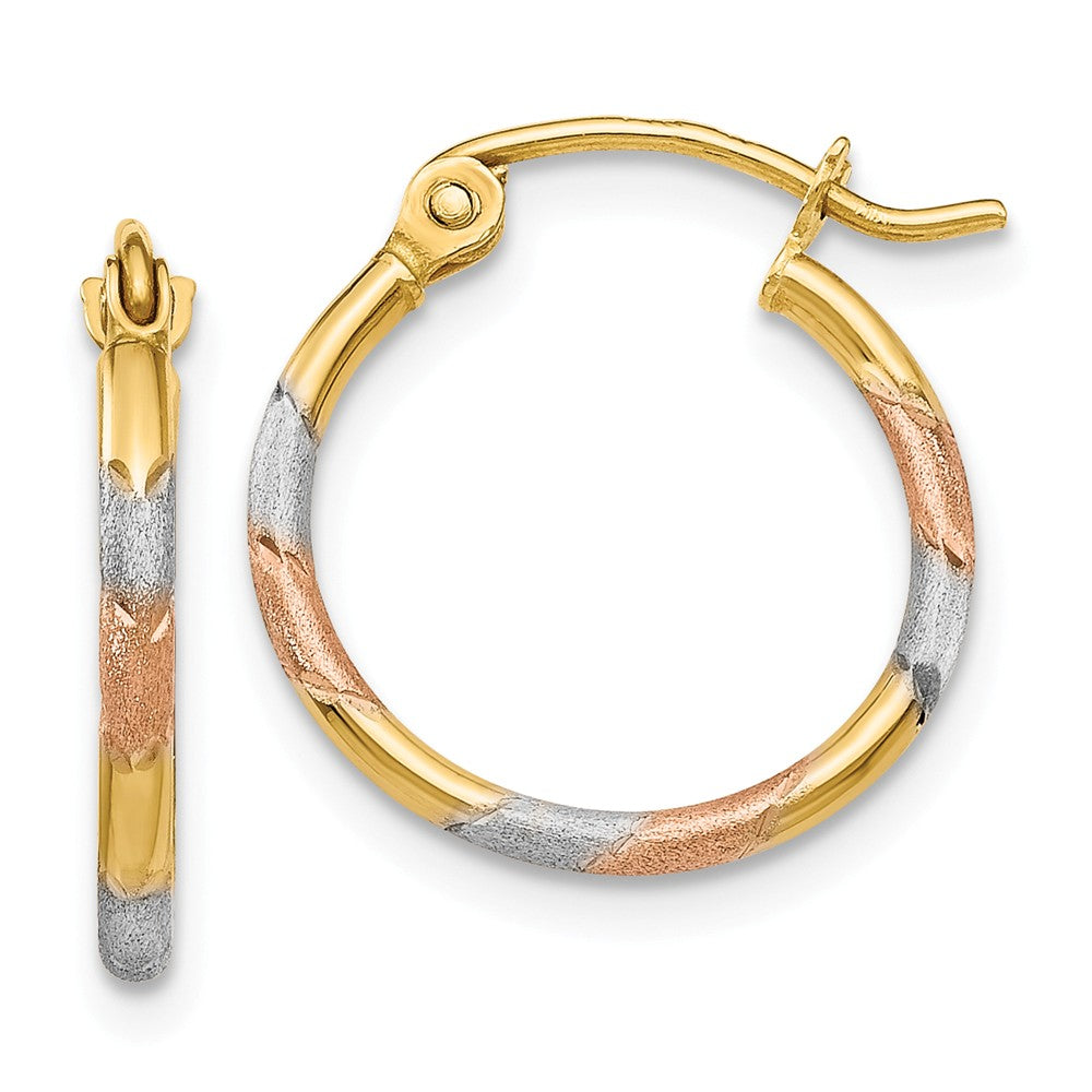 Million Charms 14K & White and Rose Rhodium 1.5mm Diamond-cut Hoop Earrings, 16mm x 14mm