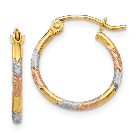 Million Charms 14K & White and Rose Rhodium 1.5mm Diamond-cut Hoop Earrings, 16mm x 14mm